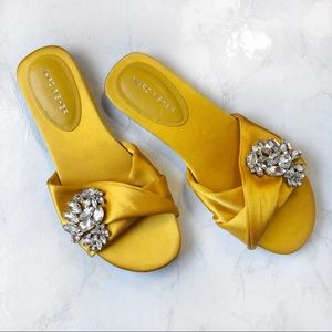 MARC FISHER Gallary Embellished Slide Yellow Satin